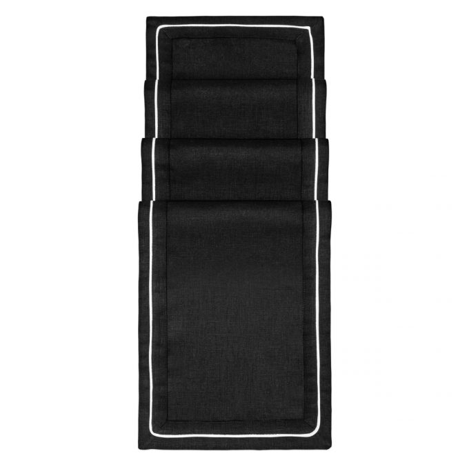 Black Table Runner with White Piping