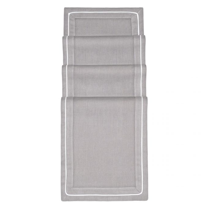 Grey Table Runner with White Piping