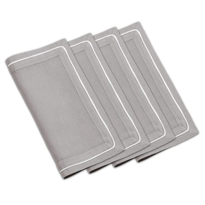 Set of 2 Grey Napkins with White Piping