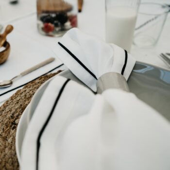 Set of 2 White Napkins with Black Piping